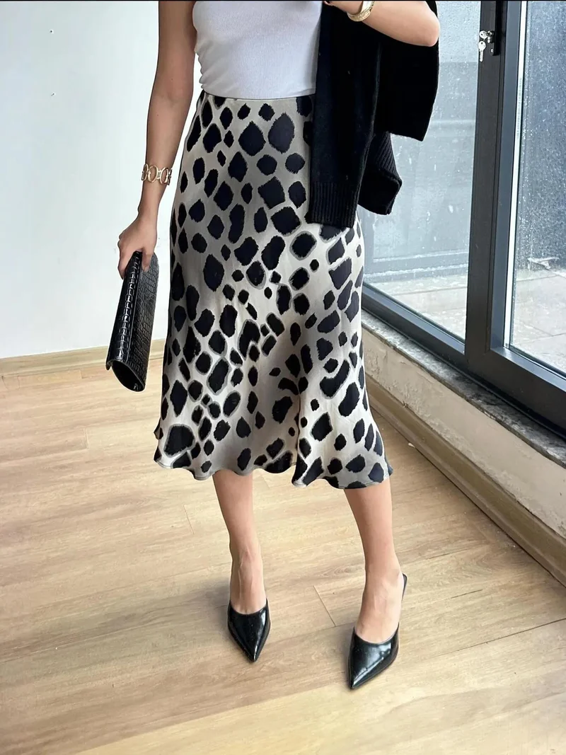 MixRay Camel Brown Mixray Leopard Midi Skirt for Women | Best Price UAE